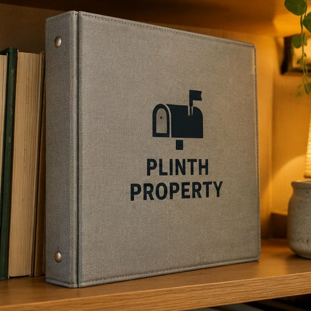 Customer photo of a custom binder on a bookshelf